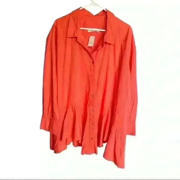 Free People We The Free Freya poplin tunic size L in coral bright relaxed fit . - Picture 3 of 11